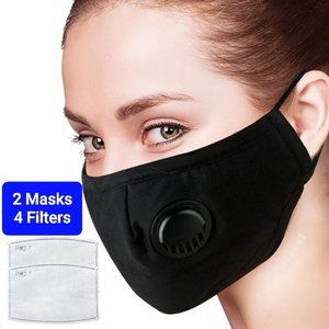 2 Face Mask w/Breather Valve + 4 Filters